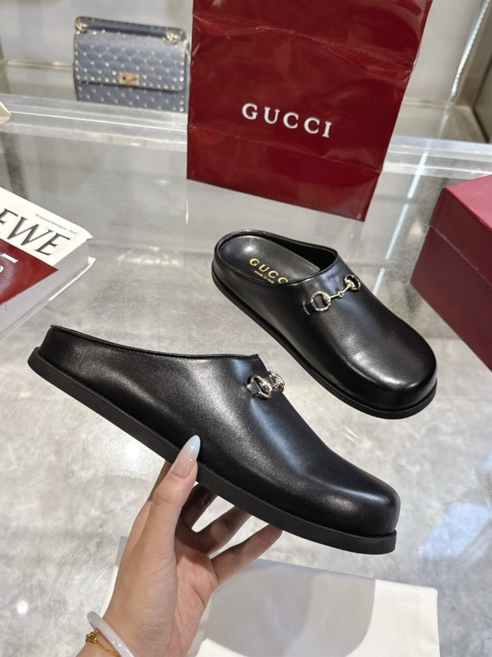 GUCCI Black Leather Horsebit Loafer Mules Slides Slippers - Picture 5 of 8